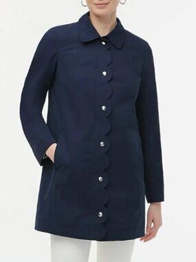 New J.Crew Scalloped Mac Coat Navy Blue 12 $158